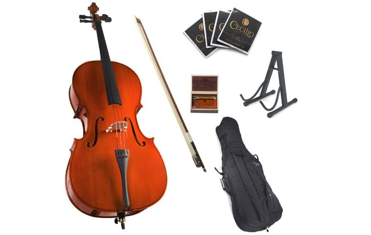 Rosin and Bridge，Size 4/4 for Beginners or Student Cellist White Bow Waful Acoustic Cello Wood Color Beautiful Varnish Finishing，with Soft Case 
