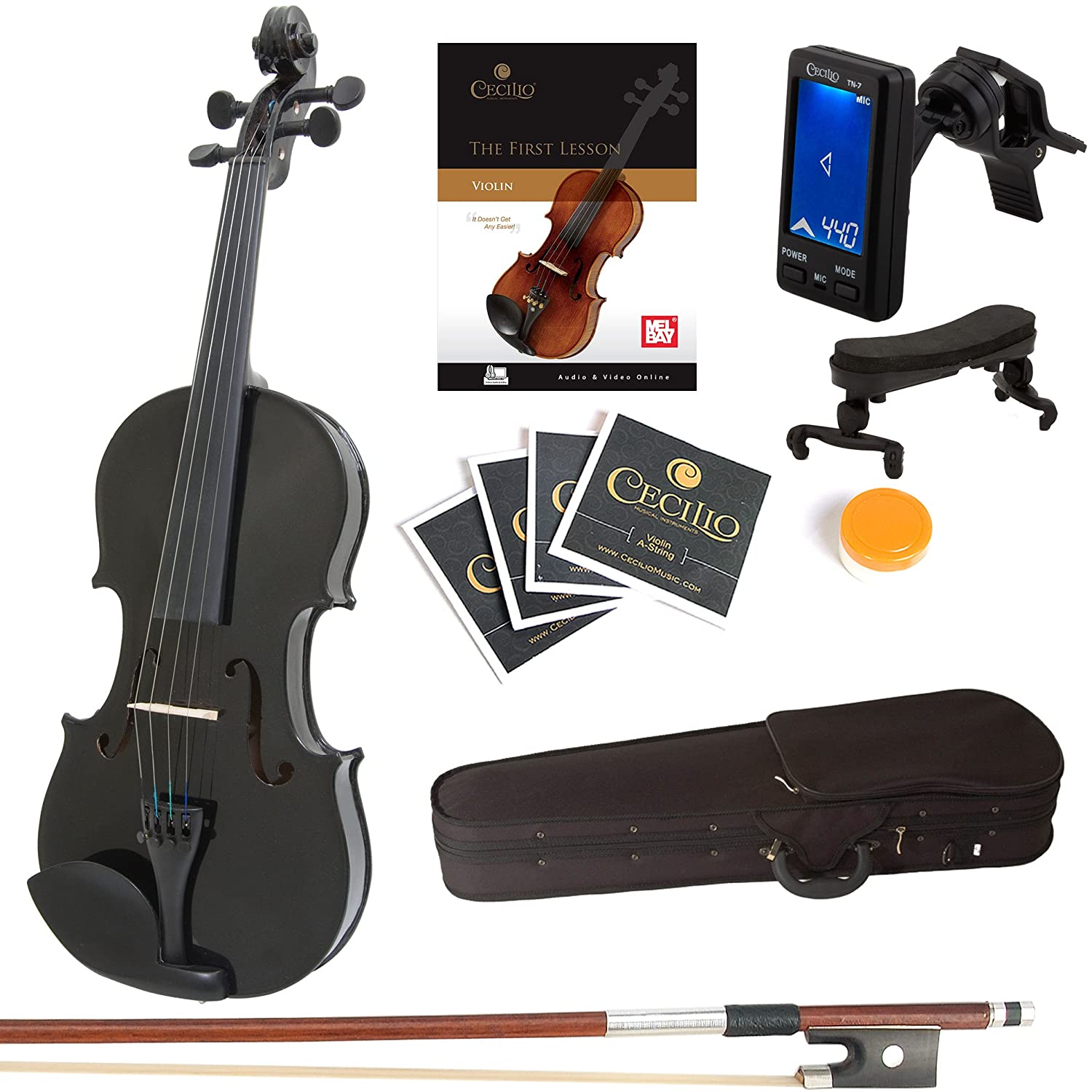 Mendini Size 1/2 MV-Black Solid Wood Violin